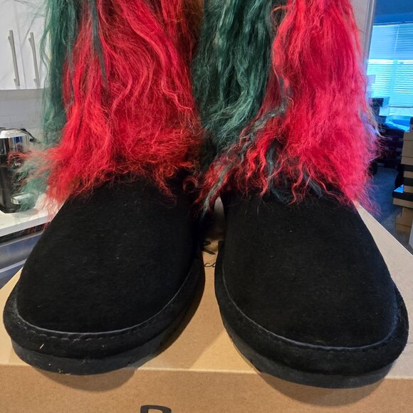 NEW BEARPAW Boo Real Lamb Fur Lined Boots "Rasta" Black / Multi Womens Size 7 - Picture 6 of 13